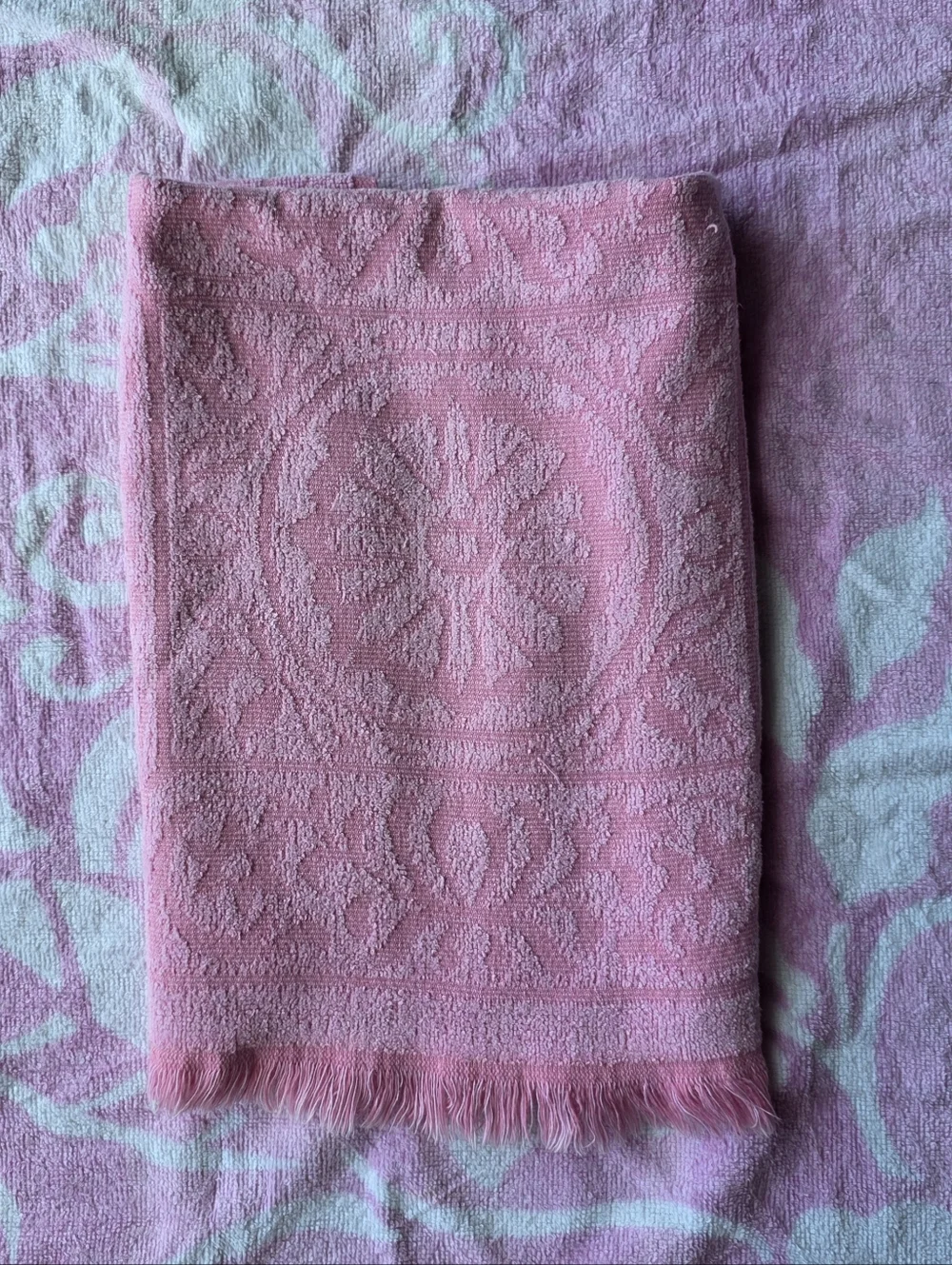 Vintage Sears Hand Towel Bubblegum Pink Fringed Bath Towel 1950 1960 Decor
